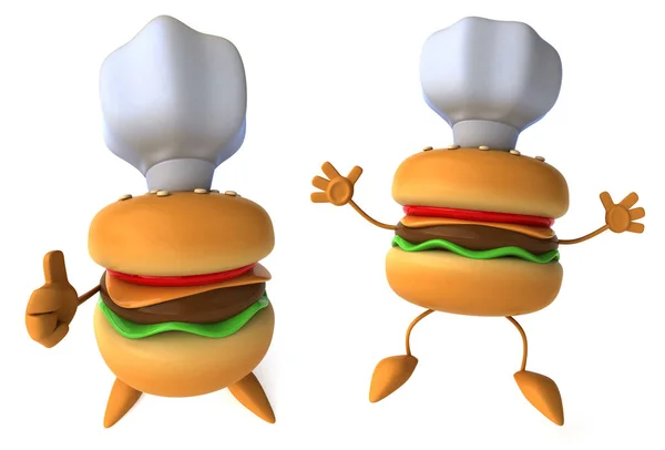 Cartoon Lustige Hamburger Posen Auf Weißem Isolierten Hintergrund Rendering — Stockfoto