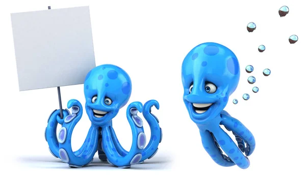 karikatür ahtapot pozları beyaz izole arkaplan 3D görüntüleme
