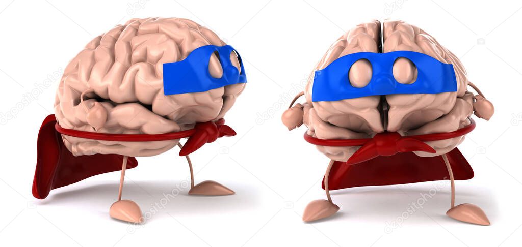 cartoon super hero brain poses set on white isolated background 3d rendering