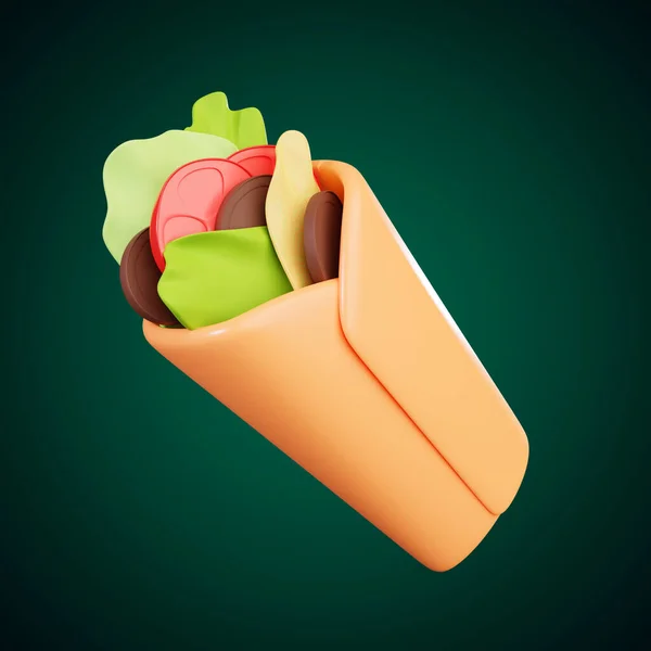 Buritto Comida Ícone Mínimo Fundo Isolado Renderização — Fotografia de Stock