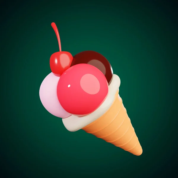 Ice Cream孤立背景下的最小图标3D渲染 — 图库照片