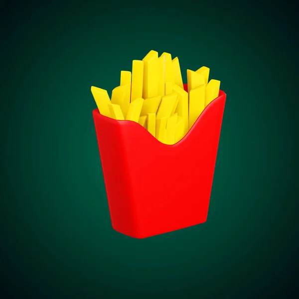 French Fries Comida Ícone Mínimo Fundo Isolado Renderização — Fotografia de Stock