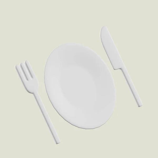 隔离背景下的叉刀盘食物极小图标3D渲染 — 图库照片