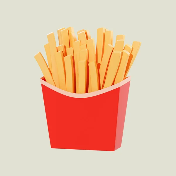 Fries Comida Ícone Mínimo Fundo Isolado Renderização — Fotografia de Stock