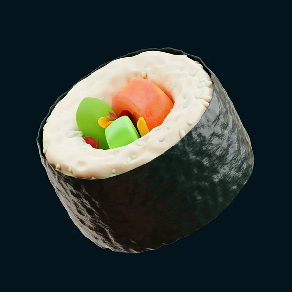 寿司ロール食品孤立した背景に最小限のアイコン3Dレンダリング — ストック写真