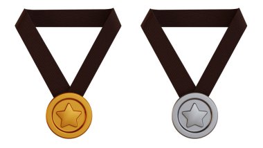 izole edilmiş beyaz arkaplan 3d görüntüleme üzerine konan fitness ve ödül simgesi