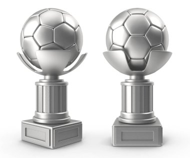Beyaz izole edilmiş arka planda gümüş ve altın futbol şampiyonu dünya kupası.