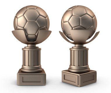 Beyaz izole edilmiş arka planda gümüş ve altın futbol şampiyonu dünya kupası.