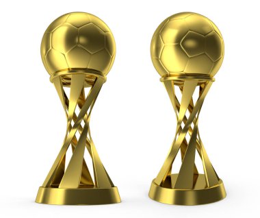 Beyaz izole edilmiş arka planda gümüş ve altın futbol şampiyonu dünya kupası.