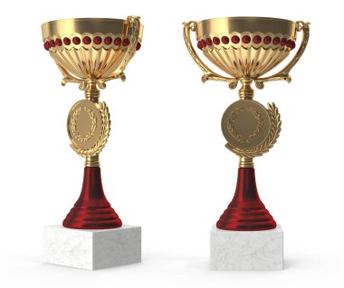 Beyaz izole edilmiş arka planda gümüş ve altın futbol şampiyonu dünya kupası.