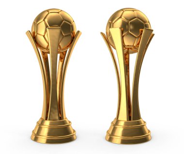 Beyaz izole edilmiş arka planda gümüş ve altın futbol şampiyonu dünya kupası.