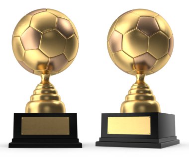 Beyaz izole edilmiş arka planda gümüş ve altın futbol şampiyonu dünya kupası.