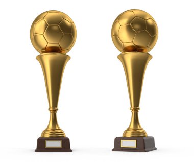 Beyaz izole edilmiş arka planda gümüş ve altın futbol şampiyonu dünya kupası.