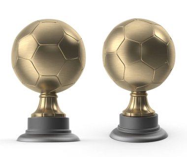Beyaz izole edilmiş arka planda gümüş ve altın futbol şampiyonu dünya kupası.