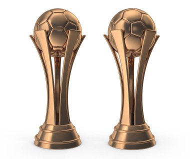 Beyaz izole edilmiş arka planda gümüş ve altın futbol şampiyonu dünya kupası.