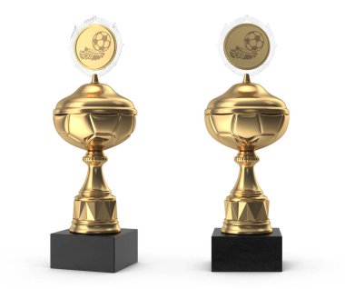 Beyaz izole edilmiş arka planda gümüş ve altın futbol şampiyonu dünya kupası.