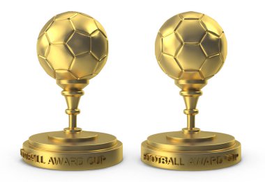 Beyaz izole edilmiş arka planda gümüş ve altın futbol şampiyonu dünya kupası.