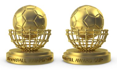 Beyaz izole edilmiş arka planda gümüş ve altın futbol şampiyonu dünya kupası.