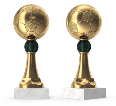 Beyaz izole edilmiş arka planda gümüş ve altın futbol şampiyonu dünya kupası.