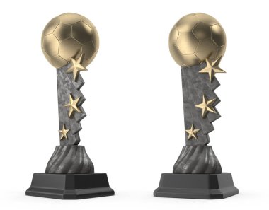 Beyaz izole edilmiş arka planda gümüş ve altın futbol şampiyonu dünya kupası.