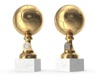 Beyaz izole edilmiş arka planda gümüş ve altın futbol şampiyonu dünya kupası.