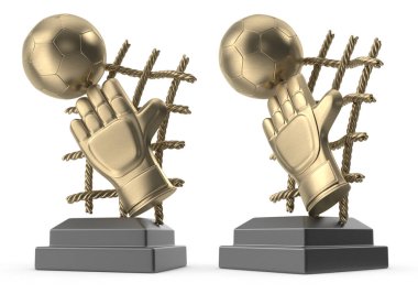 Beyaz izole edilmiş arka planda gümüş ve altın futbol şampiyonu dünya kupası.