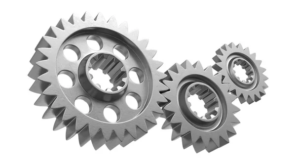 Silver Mechanical Engineering Gear Component White Isolated Background Rendering — Stock Photo, Image