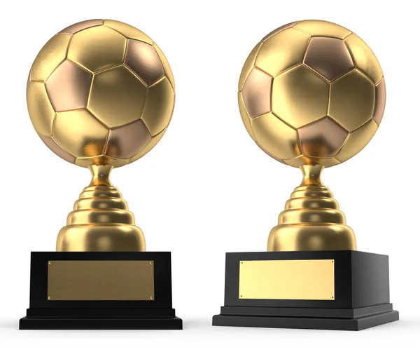 銀と金のサッカーチャンピオンワールドカップ白の隔離された背景の3Dレンダリング — ストック写真