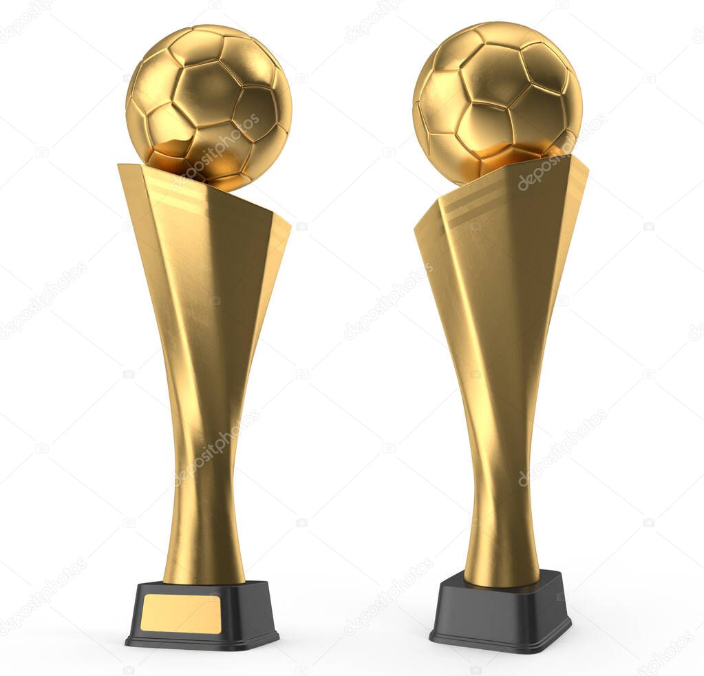 silver and gold soccer champion world cup on white isolated background 3d rendering
