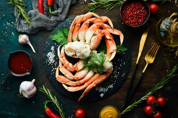 Garras Cangrejo Garras Hervidas Plato Piedra Negra Estilo Rústico Delicias — Foto de Stock