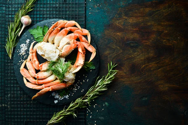 Garras Cangrejo Garras Hervidas Plato Piedra Negra Estilo Rústico Delicias — Foto de Stock