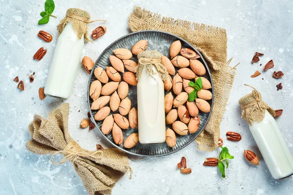 Pecan Nut Milk Dairy Free Lactose Free Milk Top View — Stock Fotó