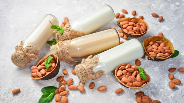 Homemade Almond Milk Small Bottle Dairy Free Milk Replacer Healthy — Photo