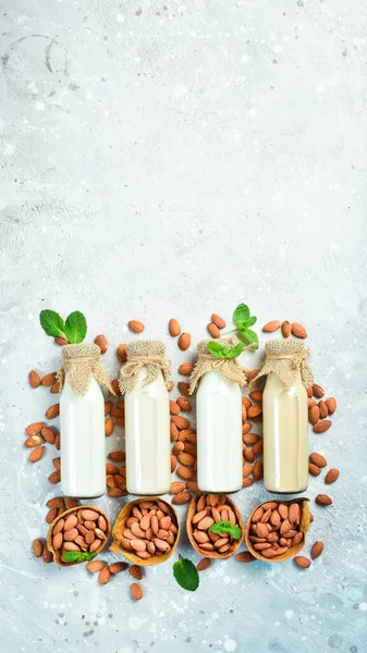 Almond Milk Bottle Nut Milk Almond Nuts Dairy Free Milk — Stock Fotó