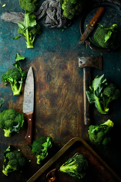 Verdure Broccoli Verdi Freschi Tavolo Broccoli Vegetale Pieno Vitamina Stile — Foto Stock