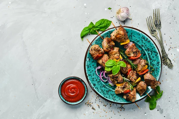 Kebab Spiedini Carne Alla Griglia Spiedino Fatto Pezzi Carne Shish — Foto Stock