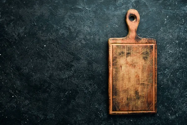 Antiguo Tablero Marrón Madera Cocina Sobre Fondo Piedra Vista Superior — Foto de Stock