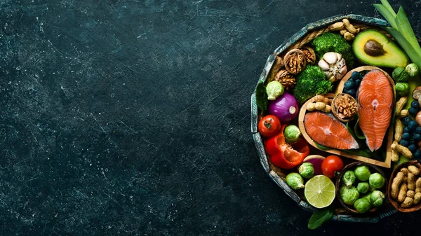 Lebensmittelbanner Gesunde Lebensmittel Mit Wenig Kohlenhydraten Nahrung Für Die Herzgesundheit — Stockfoto