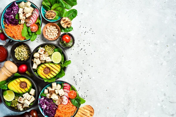 Conjunto Desintoxicação Tigela Buda Comida Vegetariana Conceito Alimentação Saudável Sobre — Fotografia de Stock