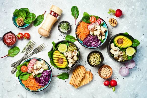 Conjunto Desintoxicação Tigela Buda Comida Vegetariana Conceito Alimentação Saudável Sobre — Fotografia de Stock