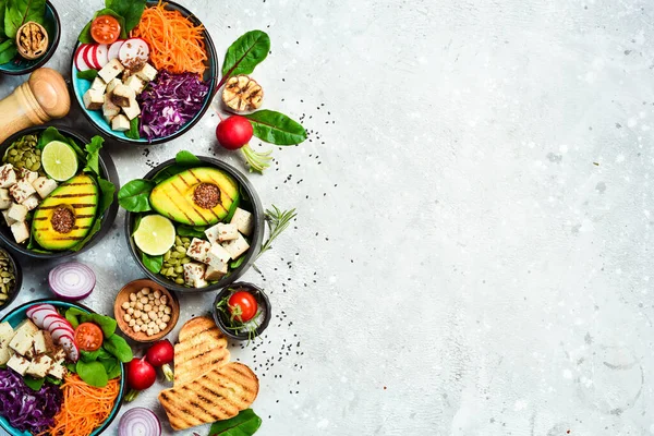 Conjunto Desintoxicação Tigela Buda Comida Vegetariana Conceito Alimentação Saudável Sobre — Fotografia de Stock