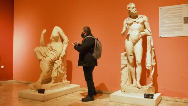 Museu com esculturas antigas de mármore — Vídeo de Stock
