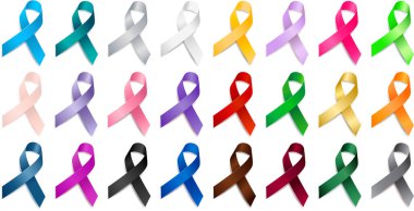 Set of realistic different color ribbon awareness ribbons. Elements fo clipart
