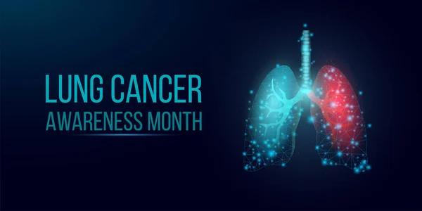 Koncepcja Miesiąca Świadomości Raka Płuc Szablon Sztandaru Świecącymi Niskimi Płucami — Wektor stockowy