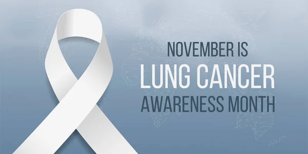 Koncepcja Miesiąca Świadomości Raka Płuc Szablon Transparentu Białą Wstążką Świadomości — Wektor stockowy