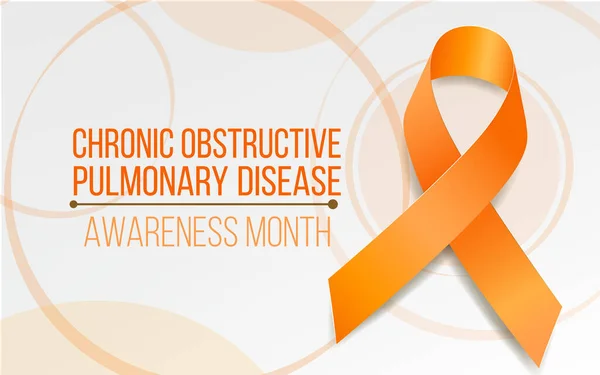 Chronische obstructieve longziekte COPD bewustzijn maand concept. Banner met oranje lint bewustzijn en tekst. Vectorillustratie. — Stockvector