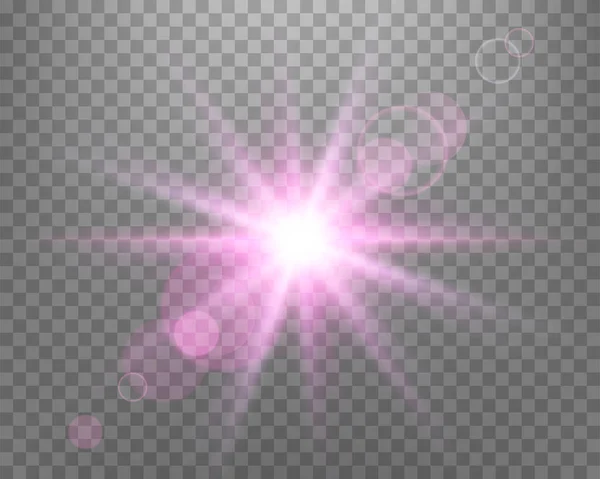 Вспышка Линзы Солнечного Света Вспышка Солнца Лучами Прожектором Розовый Пылающий — стоковый вектор