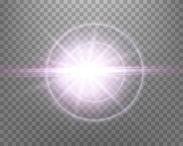Sunlight Lens Flare Sun Flash Rays Spotlight Pink Glowing Burst — Stock Vector