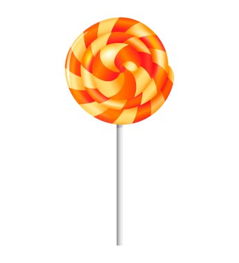 Beyaz arka planda izole edilmiş, sarmal çizgili tatlı lolipop..