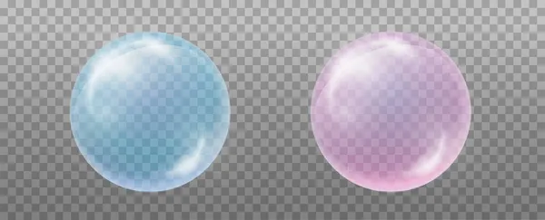 Conjunto de burbujas de agua de jabón. Azul y rosa. — Vector de stock
